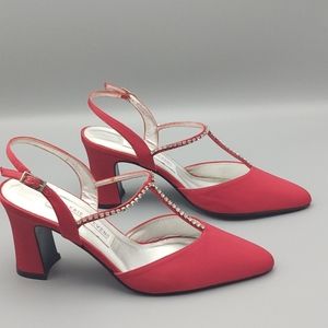 VALERIE STEVENS Red Satin Jeweled Dressy Heels 7.5